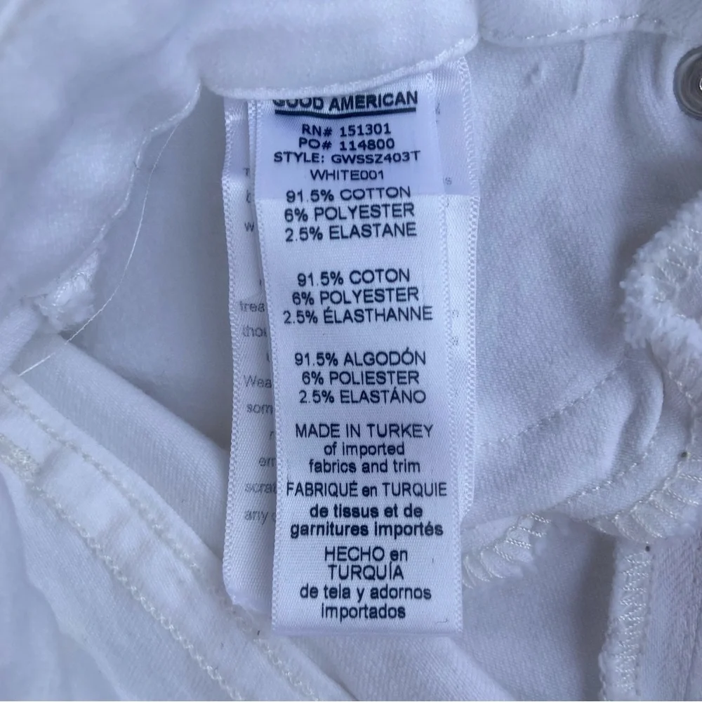 Good American High Rise White Split Hem Zipper Skinny Jeans